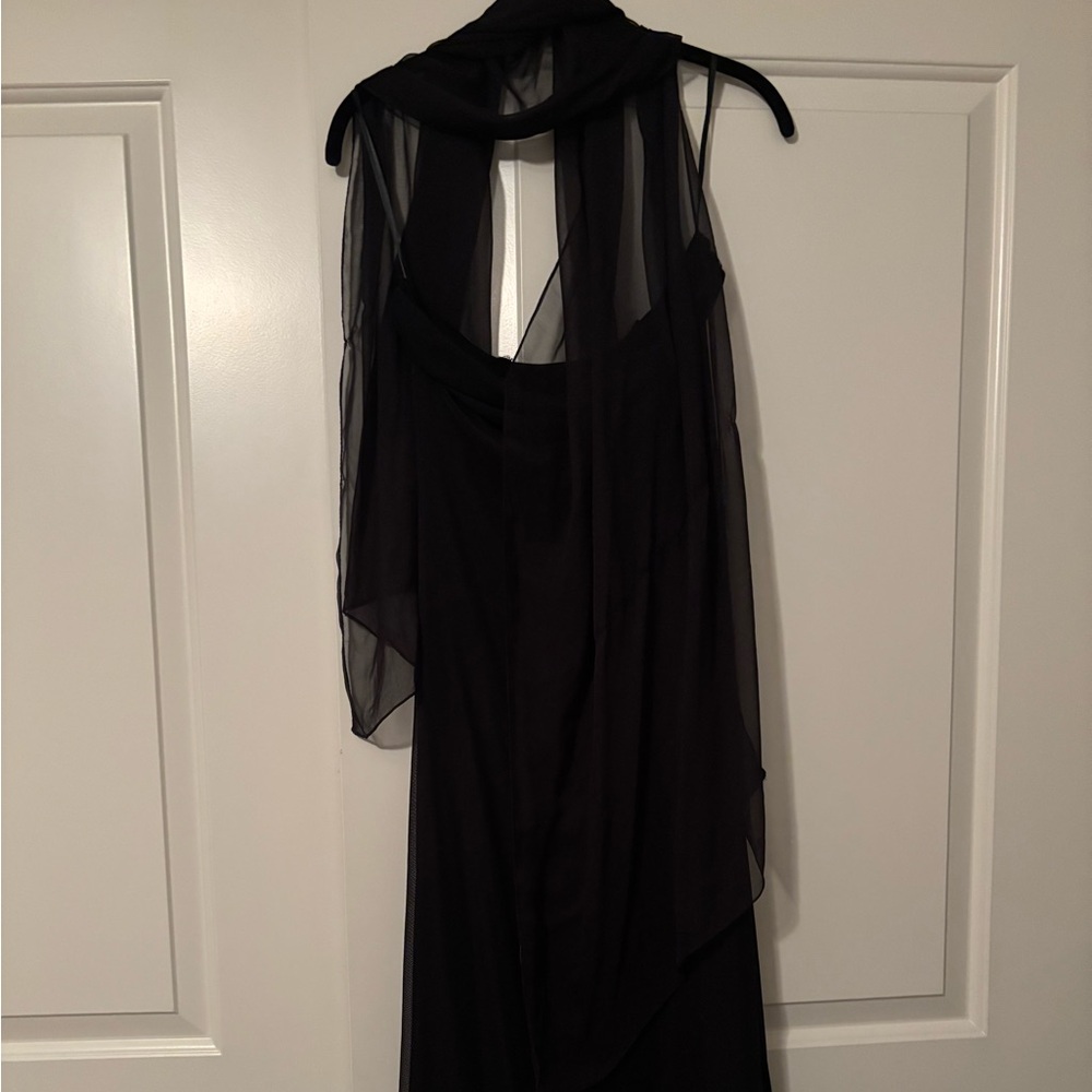 Elegant Black Evening Dress & Neck Scarf